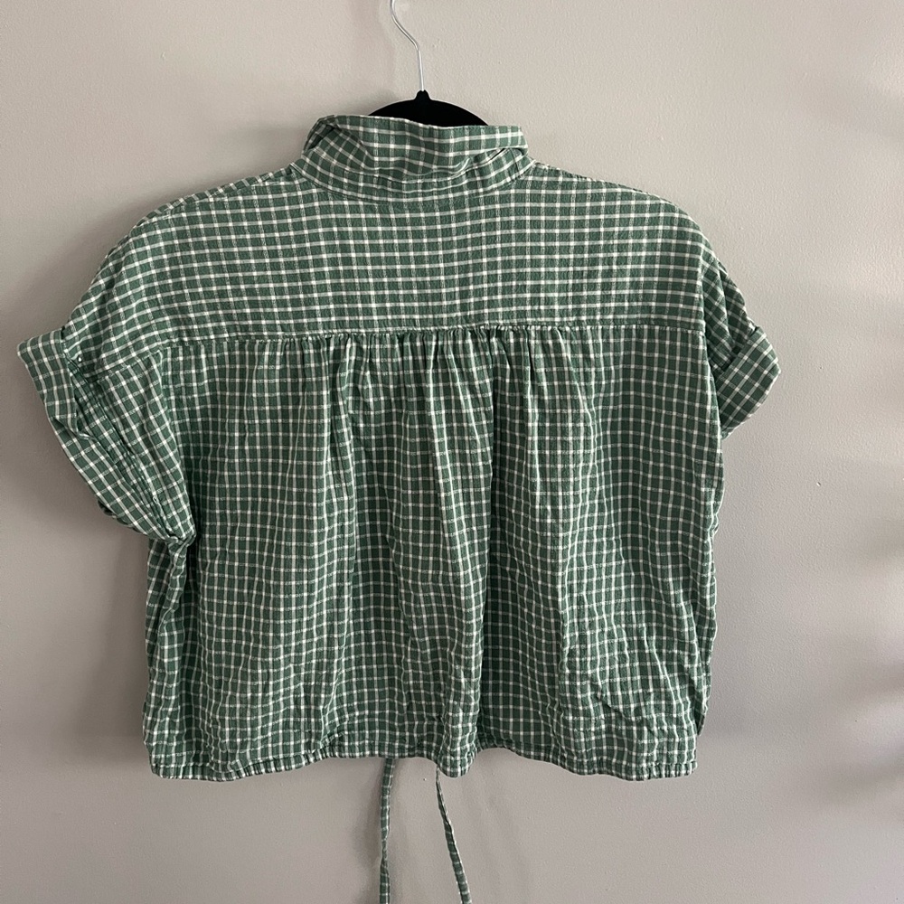 Madewell Green Windowpane Button-Front Short Sleeve Top - Picture 3 of 3